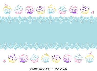 Linear lace surrounded by several sweet cupcakes