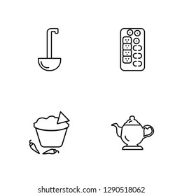 Linear Ladle, Mexican Food, Sushi Mix, Vintage Teapot Vector Illustration Of 4 outline Icons. Editable Pack Of Ladle, Mexican Food, Sushi Mix, Vintage Teapot