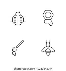 Linear Ladybug, Honey, Honeycomb, Bee Vector Illustration Of 4 outline Icons. Editable Pack Of Ladybug, Honey, Honeycomb, Bee