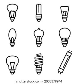 Linear lamp icons set. Light bulb pictograms collection