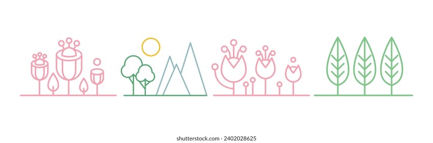 Linear Landscape Element and Environment Icon Vector Set