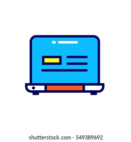 Linear laptop icon. Pictogram in outline style. Vector modern flat design element for mobile application and web design. 