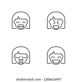 Linear Laughing, Secret, Happy, Smiling Vector Illustration Of 4 outline Icons. Editable Pack Of Laughing, Secret, Happy, Smiling