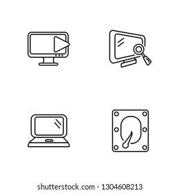 Linear Lcd, Laptop, Search, Diskette Vector Illustration Of 4 outline Icons.  
