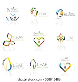Linear leaf abstract logo set, connected multicolored segments