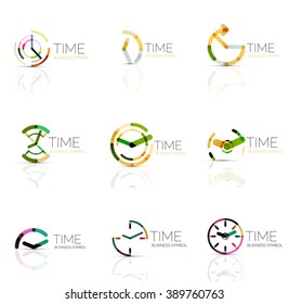 Linear leaf abstract logo set, connected multicolored segments of lines. Vector minimal wire business icons isolated on white. Flat design