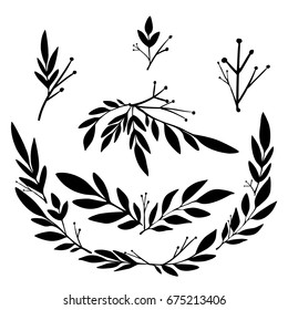 Linear leaf composition set. Vector illustration