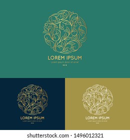 Linear leaf emblem in a circle shape. Can be used as monogram and logo. Luxury vintage vector template with elegant elements. Great for wallpaper or background decoration.