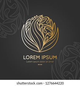 Linear leaf emblem. Elegant, classic vector. Can be used for jewelry, beauty and fashion industry. Great for logo, monogram, invitation, flyer, menu, brochure, background, or any desired idea.