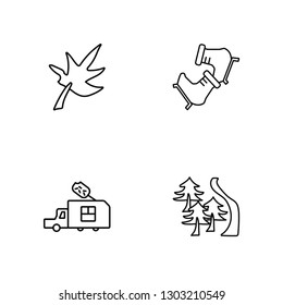 Linear Leaf, Ice cream cart, Ice skate, Forest Vector Illustration Of 4 outline Icons. Editable Pack Of Leaf, Ice cream cart, Ice skate, Forest