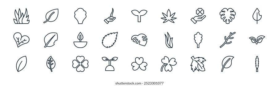 linear leaf icon pack. vector thin line leaf, leaf, icons suitable for apps and websites ui designs