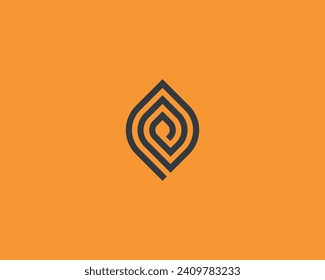 Linear leaf vector logo. Graceful labyrinth spiral sign. Universal park forest logotype. Spa relax symbol.