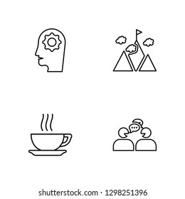 Linear Learning, Coffee cup, Mission, Partnership Vector Illustration Of 4 outline Icons. Editable Pack Of Learning, Coffee cup, Mission, Partnership