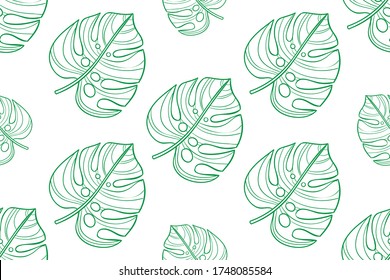 Linear leaves, geometric seamless pattern, wrapping paper. Vector graphics and design.
