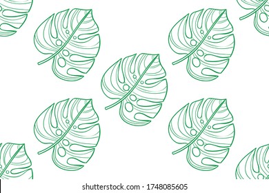 Linear leaves, geometric seamless pattern, wrapping paper. Vector graphics and design.