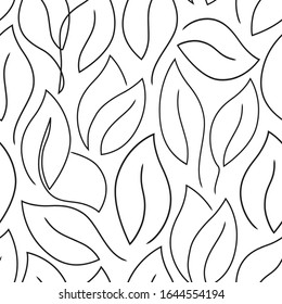 Linear leaves seamless pattern. Spring surface print. Botanic motif. Eco, natural, organic concept background. Continuous single line design. Modern simple minimal flat style vector wallpaper