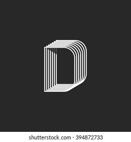 Linear letter D logo monogram, offset parallel geometric line, creative graphic emblem