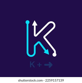 Linear letter K logo. Unique logo. Abstract letter simple rotating arrow target icon. corporate identity vector eps.
