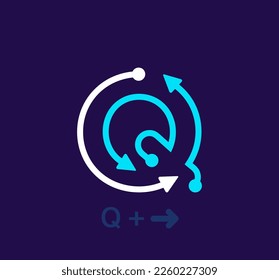 Linear letter Q logo. Unique logo. Abstract letter simple rotating arrow target icon. corporate identity vector eps.	