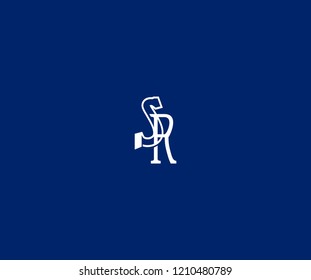 Linear Letter SR Linked Minimalist Modern Monogram Logo Blue Background