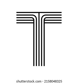 Linear letter T modern icon. Alphabet line and T herb intertwining design. Logo, corporate identity, app, Creative banner and more. Creative geometric line.