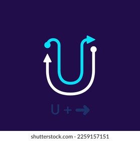 Logo de la letra lineal U. Logo único. Letra abstracta icono de destino de flecha simple giratoria. eps de vector de identidad corporativa.