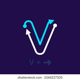 Logo für Linearbuchstaben V. Einzigartiges Logo. Abstrakter Buchstabe einfache rotierende Pfeil-Zielsymbol. Corporate Identity Vektor eps.