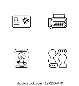 Linear Letter, Video Chat, Fax, Talking Vector Illustration Of 4 outline Icons. Editable Pack Of Letter, Video Chat, Fax, Talking