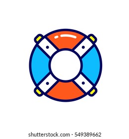 Linear lifebuoy icon. Pictogram in outline style on white. Vector modern flat design element for mobile application and web design. 