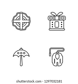 Linear Lifesaver, Umbrella, Gift, Mouse Vector Illustration Of 4 outline Icons. Editable Pack Of Lifesaver, Umbrella, Gift, Mouse