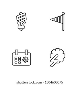 Linear Lightbulb, Calendar, Windsock, Hydroelectric power station Vector Illustration Of 4 outline Icons. 