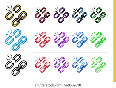 Linear link, unlink icon for startup business in different colors. Vector elements for website, mobile application  