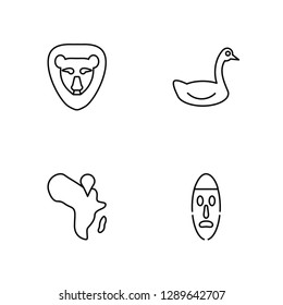 Linear Lion, Map, Stork, Mask Vector Illustration Of 4 outline Icons. Editable Pack Of Lion, Map, Stork, Mask
