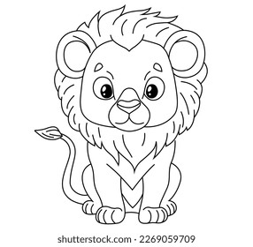 león lineal sobre fondo blanco. libro de colorear para niños. lindo dibujo. ilustración vectorial plana.