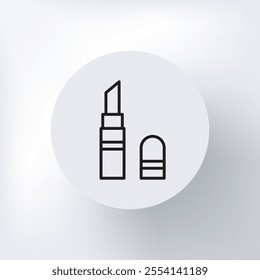 Linear lipstick icon in a circle on a light gray background.