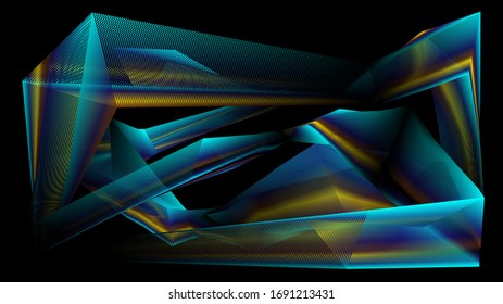 Linear liquid color of light blue and gold with smooth transitions. 3d illustration vector in modern abstract style. Vector banner in interlacing lines. eps 10