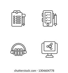 Linear List, Headphones, Online test, Links Vector Illustration Of 4 outline Icons.  
