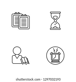 Linear List, Study, Sand clock, Alarm Vector Illustration Of 4 outline Icons. Editable Pack Of List, Study, Sand clock, Alarm