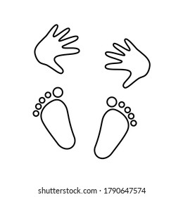 linear little hands and feet. concept of baby in womb, waiting for first child, new family member, happy mom and dad, first walk. sticker image on pregnant belly, maternity T-shirt, cards. print sign