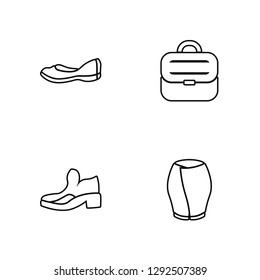 Linear Loafer, Ankle Boots, Briefcase, Peplum Skirt Vector Illustration Of 4 outline Icons. Editable Pack Of Loafer, Ankle Boots, Briefcase, Peplum Skirt