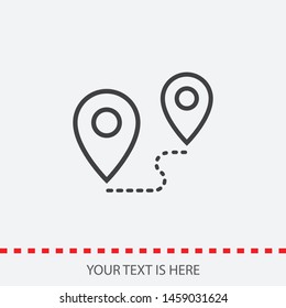 A linear location symbol and mark on the map vector icon.A sign of a route. An illustration of gps navigation and coordinates. A label on the map.