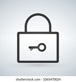Linear lock with key flat vector icon isolated on modern background.