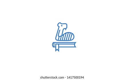 linear logo beaver. beaver - linear logo. beaver sits on a book