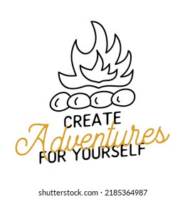 Linear logo with campfire and text on white background