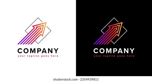 Linear logo with colorful arrow as a symbol of fast growth, progress and development. Suitable for business, finance and technology concept.