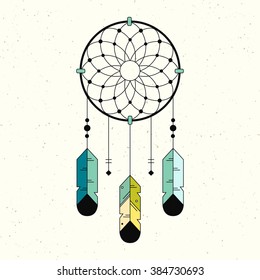 Linear logo dreamcatcher illustration. Native American Indian Symbol. illustration. Geometric flat style.