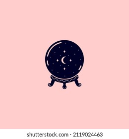 Linear logo or emblem template - magic ball. Abstract symbol for packaging. Vector illustratio