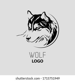 Linear logo head wolf doodle