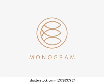 Linear Logo Leaf Vector Template with gold color and premium design
