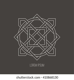 Linear logo, the monogram, banner from geometrical elements in the Arab style. Minimum design. Vector illustration.